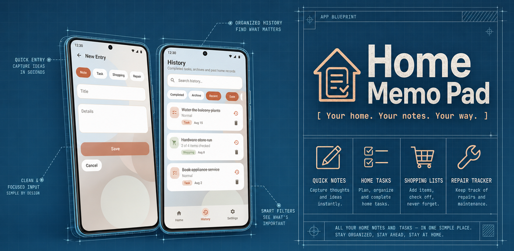 Home Memo Pad mobile app preview